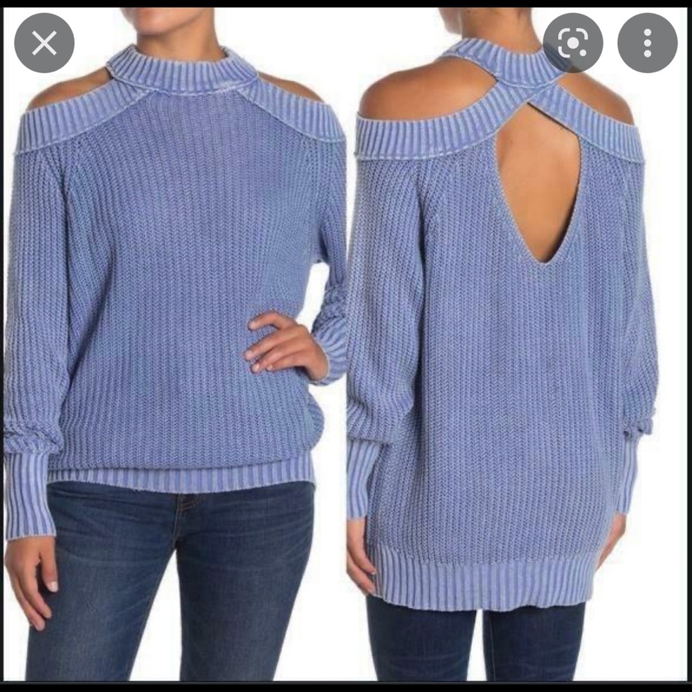 Free People Light Blue Half Moon Pullover Sweater (XS)